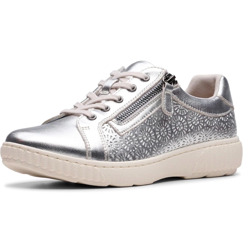 Clarks Metallic Silver Lace-Up Zip Sneaker - Picture 3 of 3
